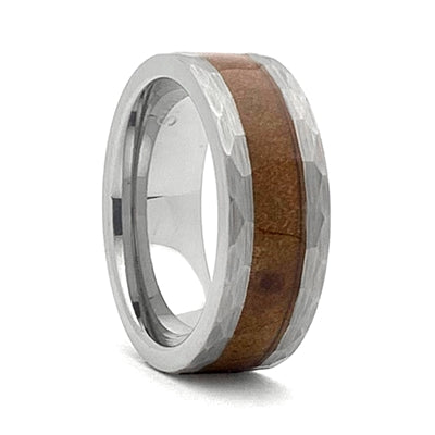 Hammered Tungsten Carbide Wedding Ring With Whiskey Barrel Inlay, Size 12 (93080)