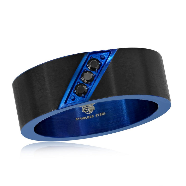 Stainless Steel 8mm Blue and Black CZ Band, Size 10 (96631)