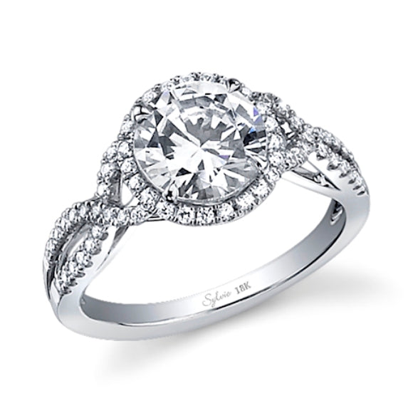 Sylvie Collection 14K White Gold .35ctw Diamond Twist Band Halo Engagement Ring Semi-Mount 