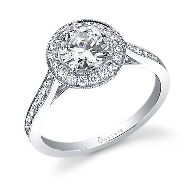 Sylvie Collection 14K White Gold .23ctw Diamond Vintage Halo Engagement Ring Semi-Mount