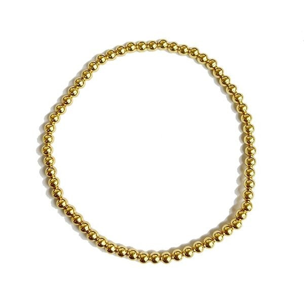 Southern Gates 3mm Gold Plated Sterling Silver Round Bead Elastic, Bracelet. 7
