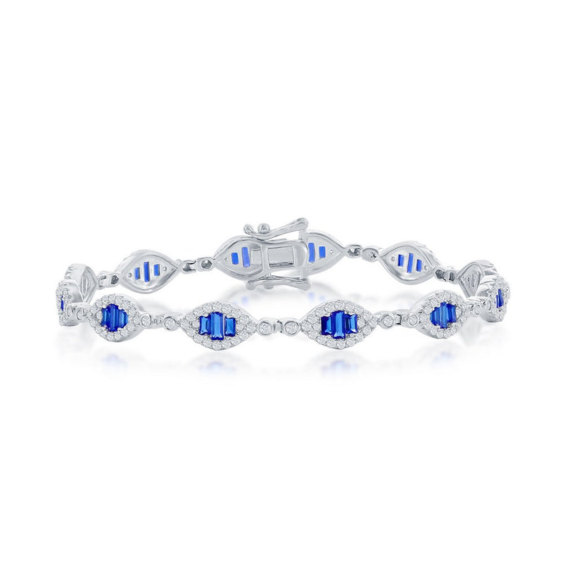 Sterling Silver Baguette Tennis Bracelet CZ Sapphire