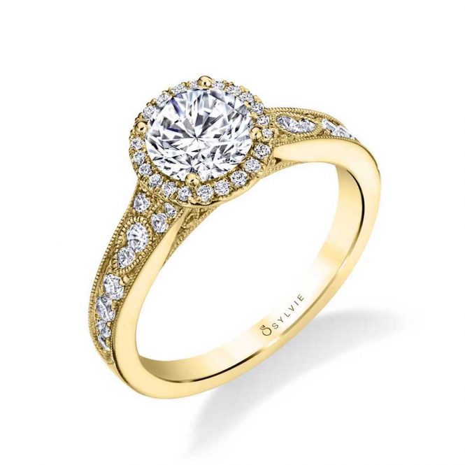 Sylvie 14K Yellow Gold .40ctw Diamond Halo Engagement Ring Semi-Mount (90611)