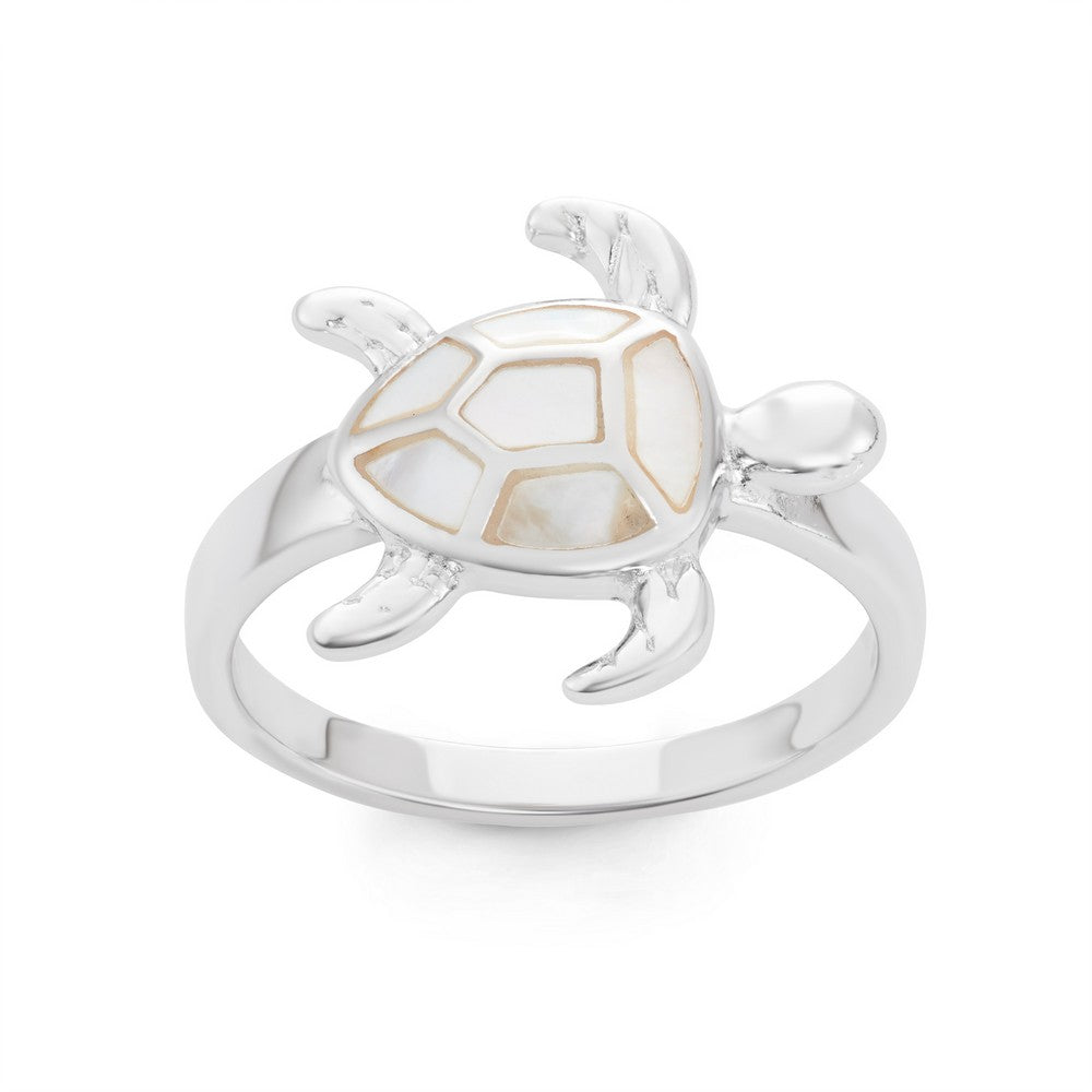 Sterling Silver White Mother of Pearl Turtle Ring, Size 8 (91918)