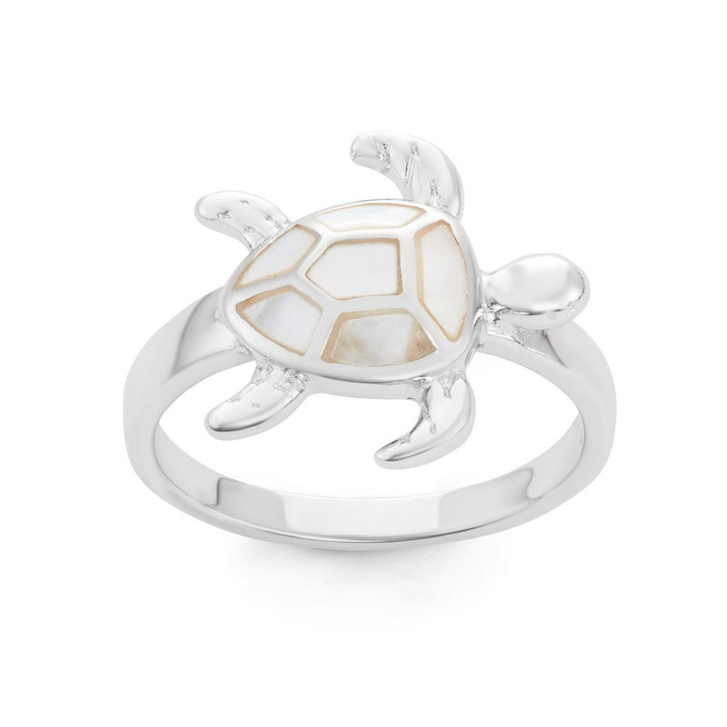 Sterling Silver White Mother of Pearl Turtle Ring, Size 8 (91918)