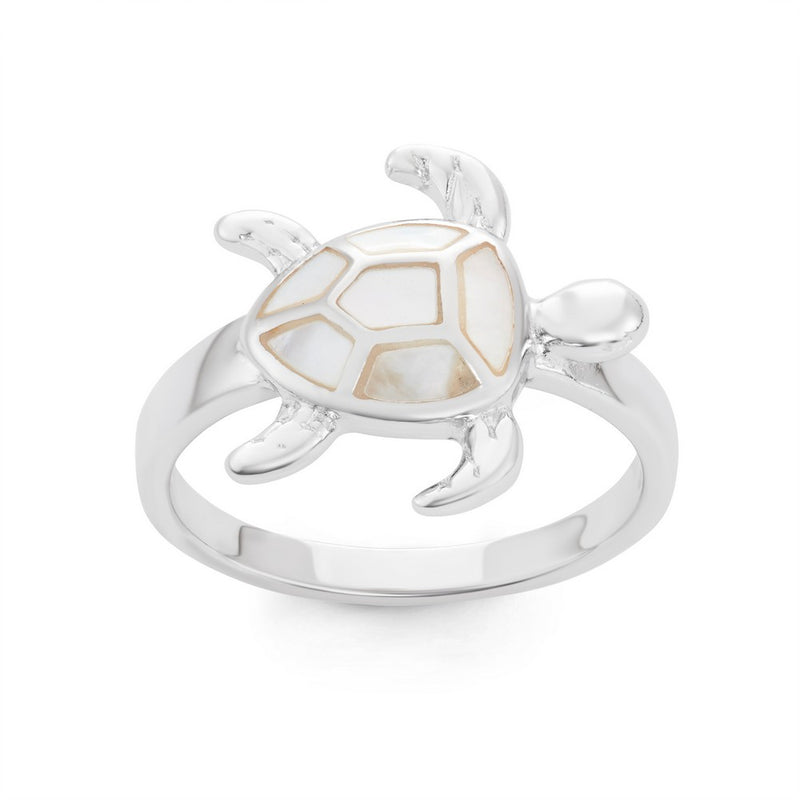 Sterling Silver White Mother of Pearl Turtle Ring, Size 6 (92077)
