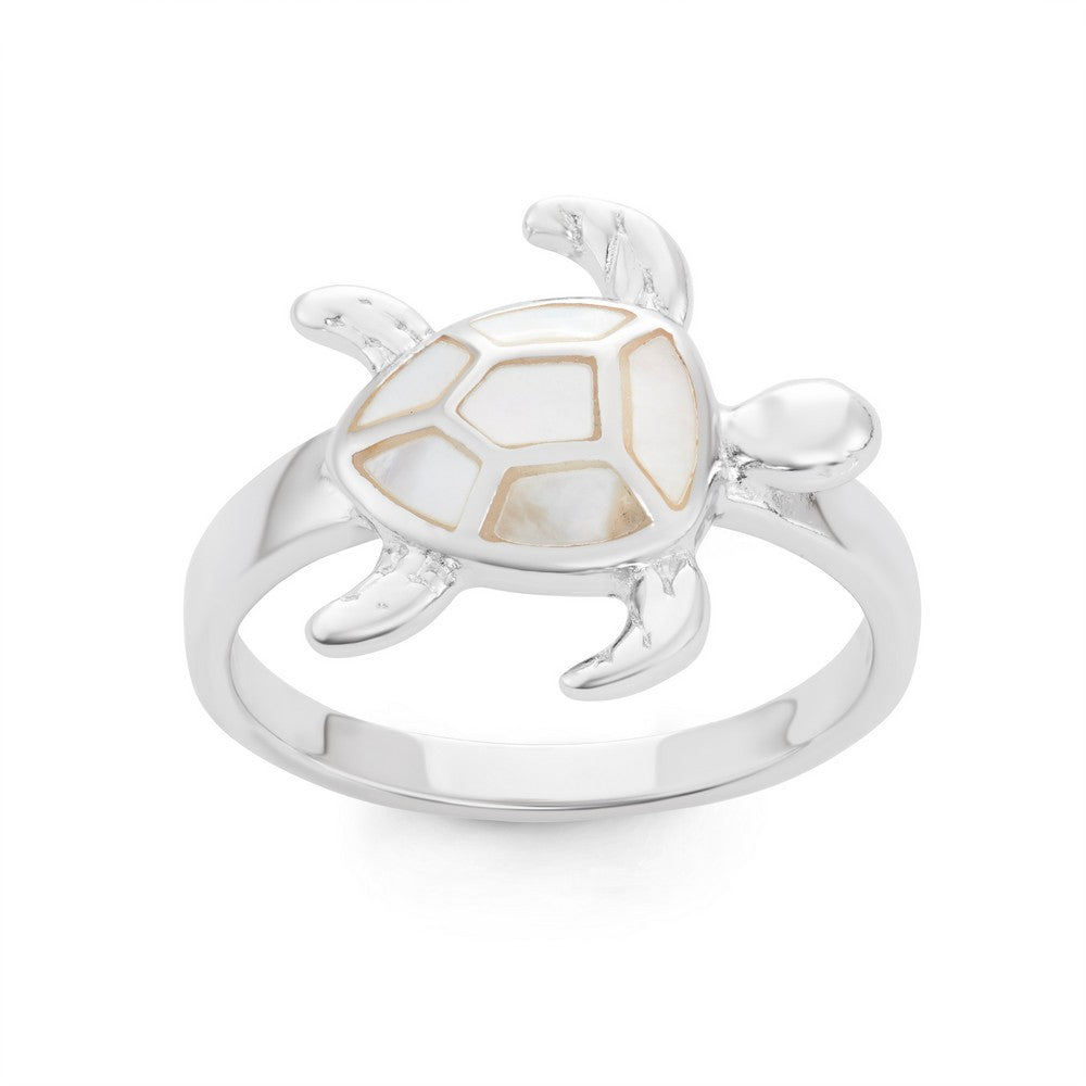 Sterling Silver White Mother of Pearl Turtle Ring, Size 9 (91919)