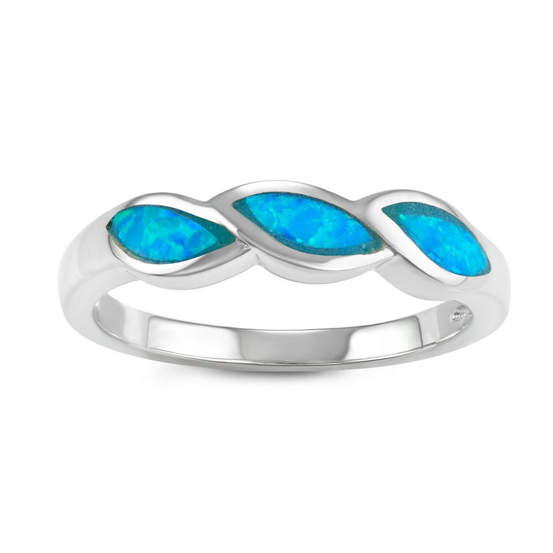 Sterling Silver Created Blue Opal Inlay Wavy Design Ring, Size 7.