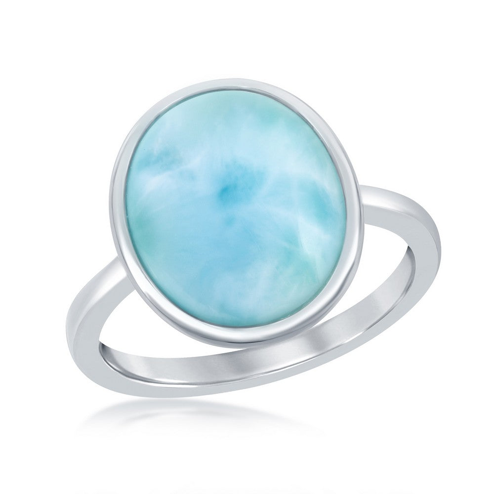 Sterling Silver Oval Larimar Ring with Design Border, Size 6 (94202)