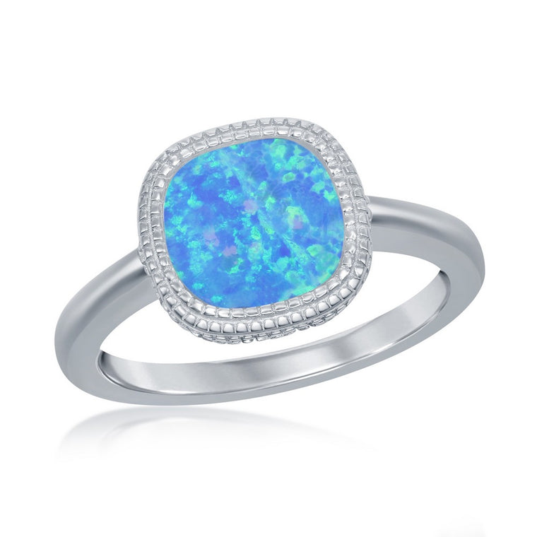 Sterling Silver Square Created Blue Opal Ring, Size 7 (96654)