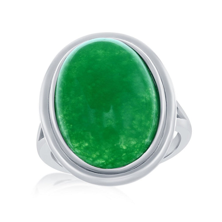 Sterling Silver, 13x18mm Oval Jade Ring, Size 9. (98724)