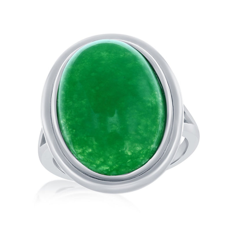 Sterling Silver, 13x18mm Oval Jade Ring, Size 7. (98722)