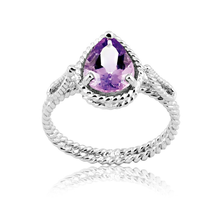 Sterling Silver Pear Shaped Amethyst Ring, Size 7 (93641)