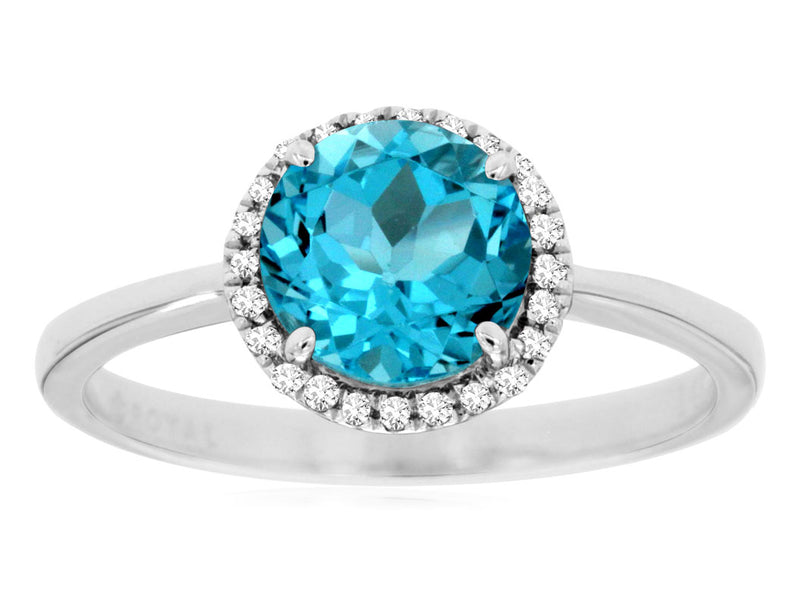 14K White Gold Diamond and Blue Topaz Ring