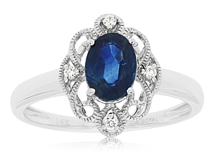 14K White Gold Diamond and Sapphire Ring