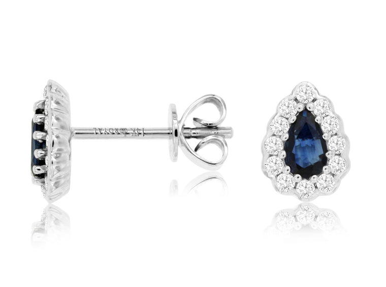 14K White Gold .21ctw Diamond and .56ctw Pear Shape Sapphire Earrings (97925)