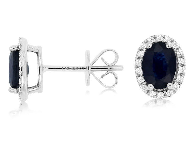 14K White Gold .19ctw Diamond and 2ctw Oval Sapphire Earrings (97924)