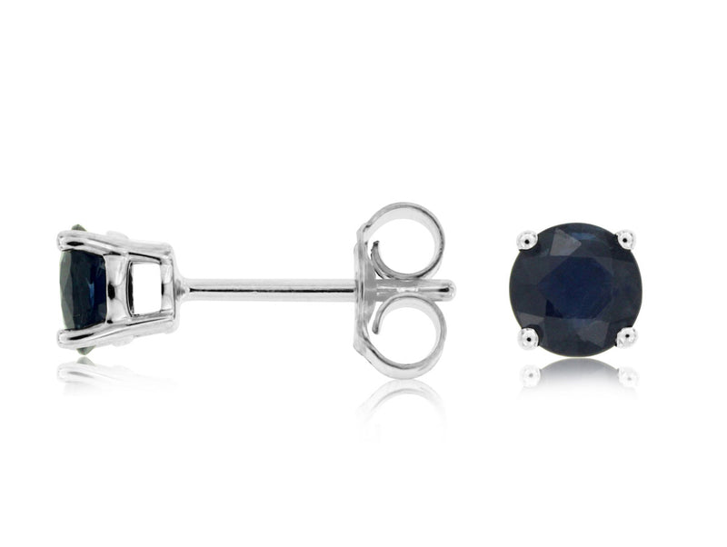 14K White Gold Round Sapphire Stud Earrings