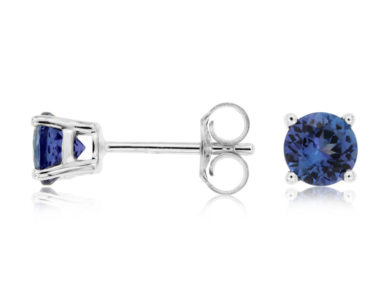 14K White Gold Stud Earrings set with 1ctw Round Genuine Tanzanite.  *color of stones may vary from picture