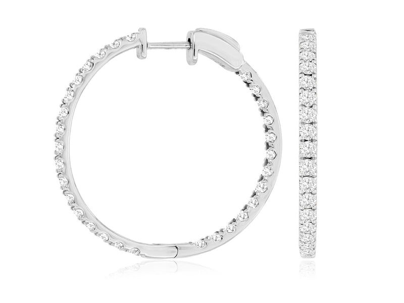 29mm Prong Set 2ctw Diamond Inside-Out Round Hoop Earrings in 14K White Gold.