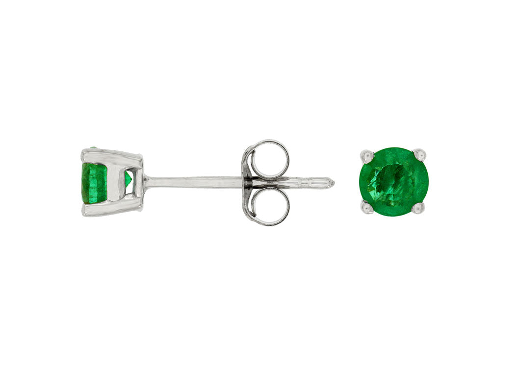 14K White Gold Emerald Stud Earrings