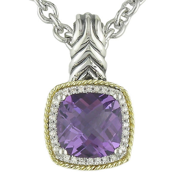Andrea Candela 18K Yellow Gold and Sterling Silver Diamond Amethyst Necklace