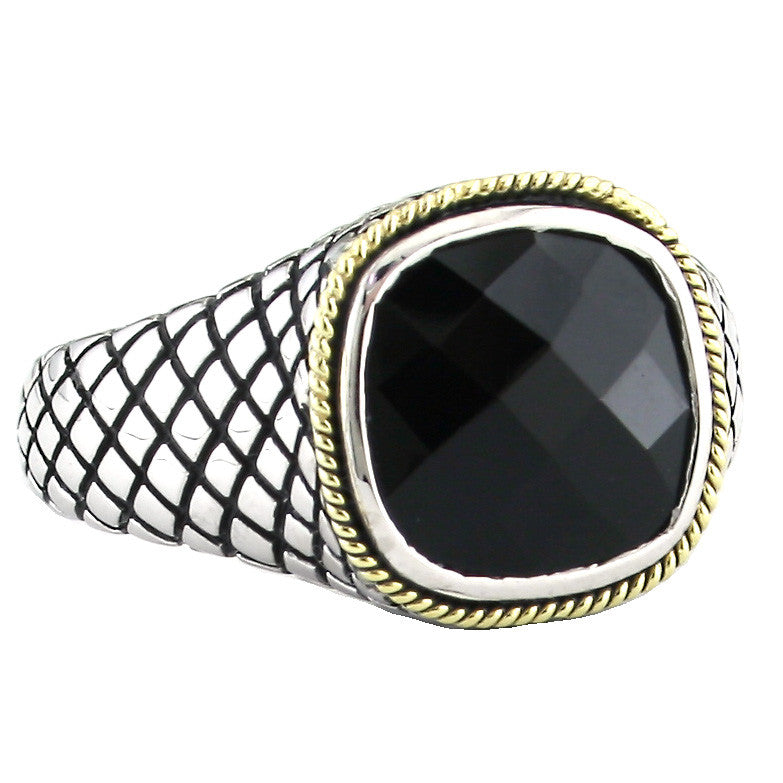 Andrea Candela 18k Yellow Gold and Sterling Silver Cushion-Cut Black Onyx Ring, Size 7