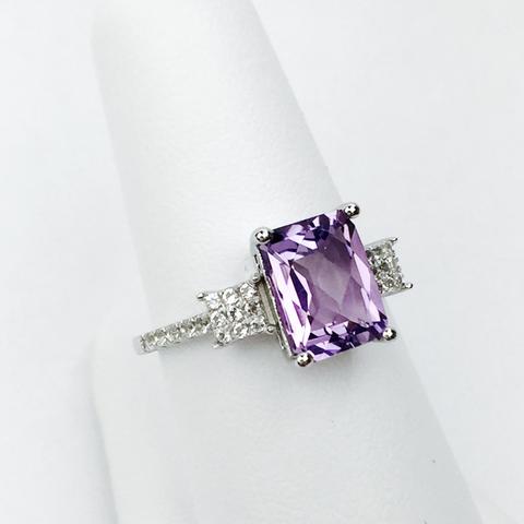 Bellissima Sterling Silver Amethyst and White Topaz Ring, Size 6 (83589)