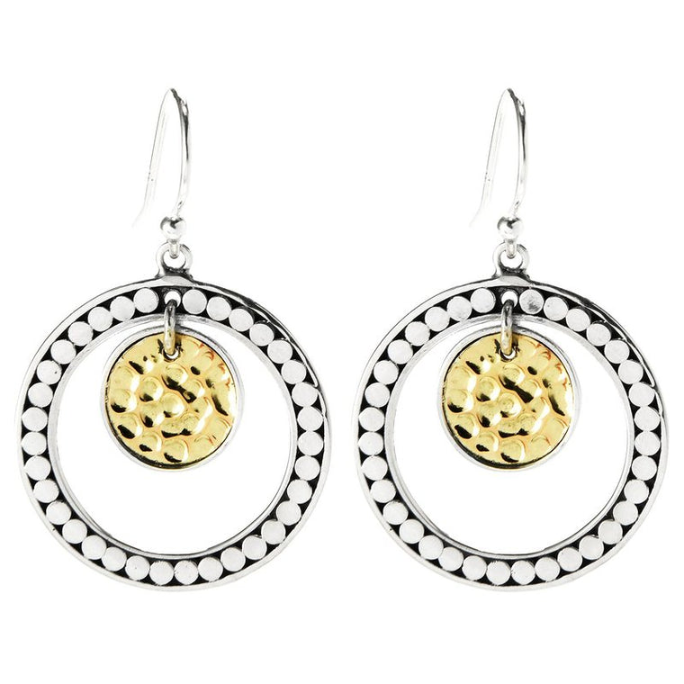 Samuel B. Sterling Silver and 18K Yellow Gold Hammered and Dot Design Earrings (96830)