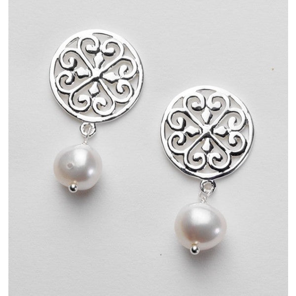 Southern Gates Sterling Silver Scroll Stud Earring with Pearl Drop