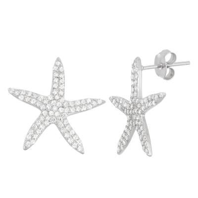 Sterling Silver and Cubic Zirconia Starfish Earrings (91886)