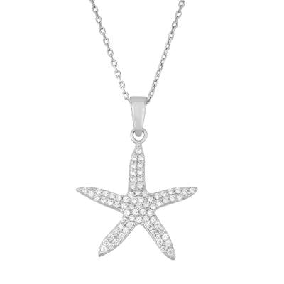 Sterling Silver and Cubic Zirconia Starfish Pendant with Sterling Silver Chain