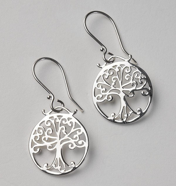 Southern Gates Sterling Silver Round Flat Oak Tree Earrings 