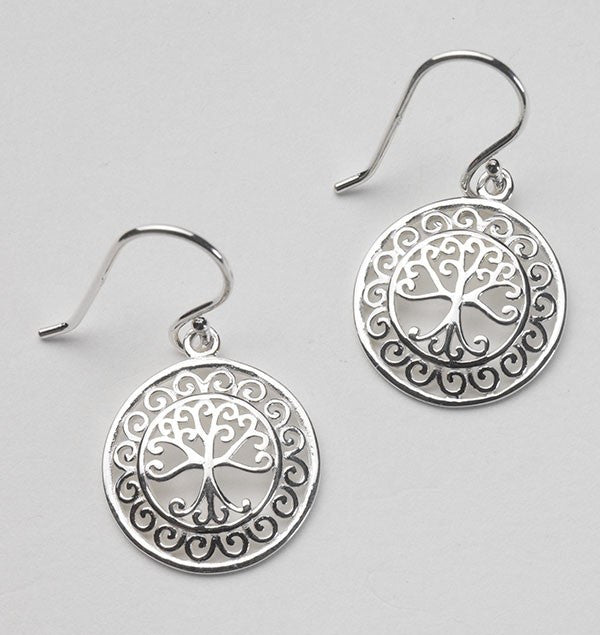 Southern Gates Sterling Silver Round Oak Tree Scroll Earrings 