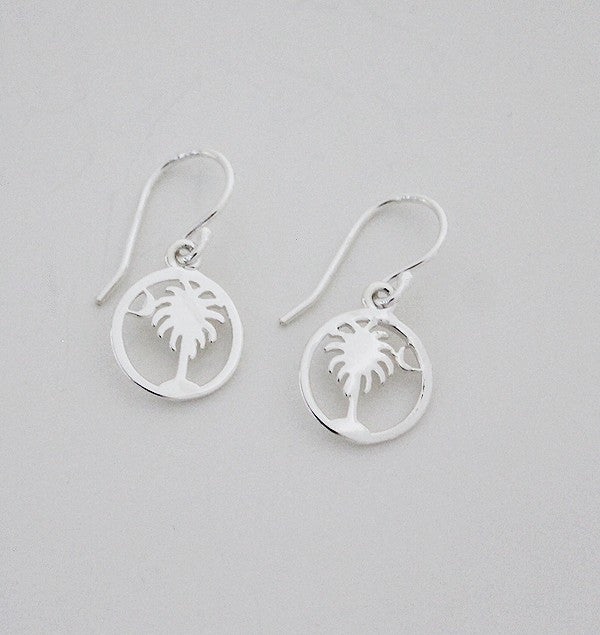 Southern Gates Sterling Silver Tiny Round Palmetto Tree and Moon Earrings (82032)