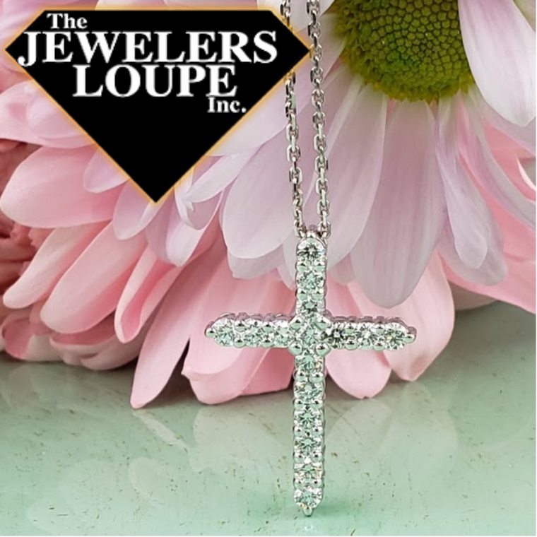 14K White Gold 1ctw Diamond Cross Necklace (93011)