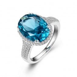 Lafonn Simulated Diamond and Paraiba Tourmaline Ring in Sterling Silver Bonded with Platinum