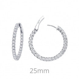 Lafonn Lassaire Simulated Diamond Inside Out Hoop Earrings in Sterling Silver Bonded with Platinum