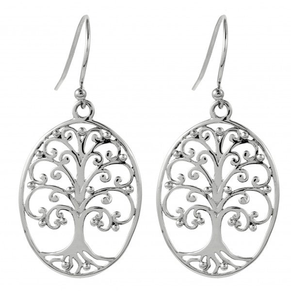 Southern Gates Sterling Silver Oval Oak Tree Scroll Earrings