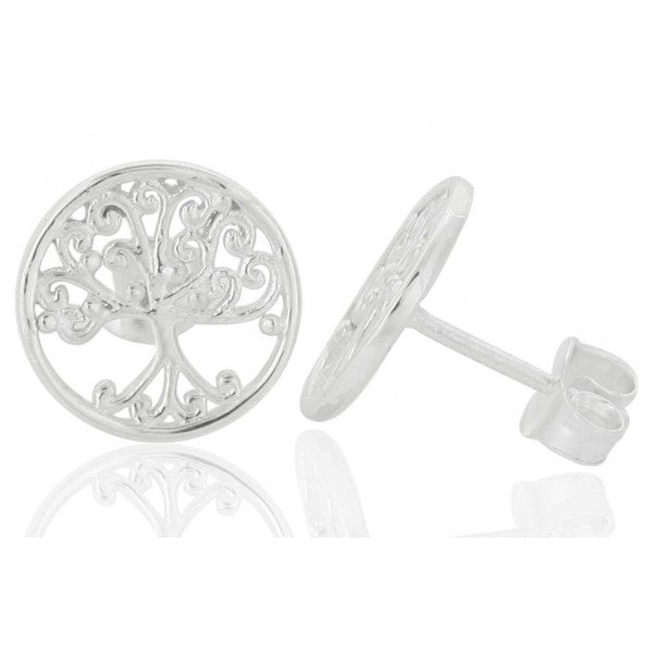 Southern Gates Sterling Silver Round Oak Tree Stud Earrings