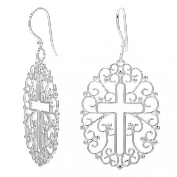 Southern Gates Sterling Silver Filigree Open Cross Earrings 