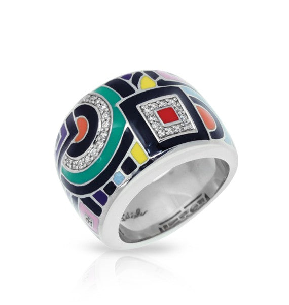 Belle e'toile Sterling Silver Geometrica Multi-Colored Ring, Size 6 