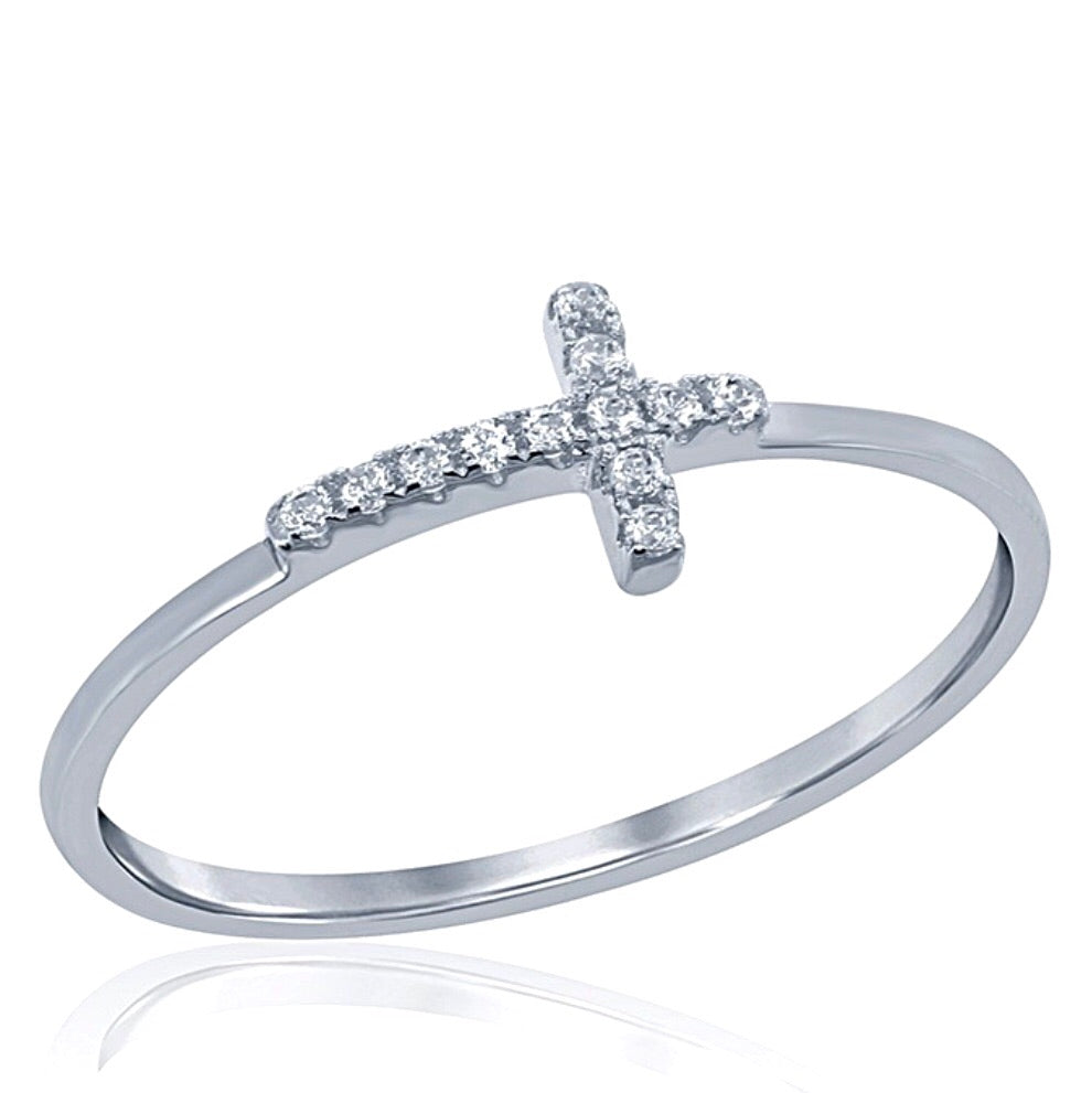 Sterling Silver and Cubic Zirconia Cross Ring