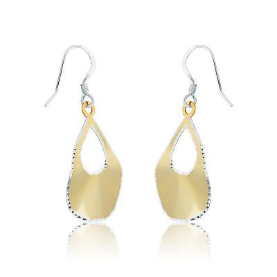 Sterling Silver Gold Plated Teardrop with Diamond Cut Edge Earrings 