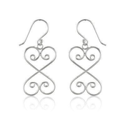 Sterling Silver Double Heart Scroll Earrings