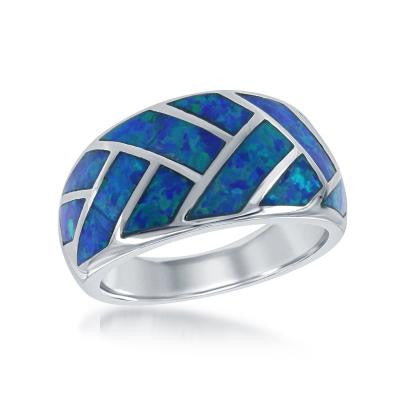 Sterling Silver Created Blue Inlay Opal Ring, Size 7 (88649)