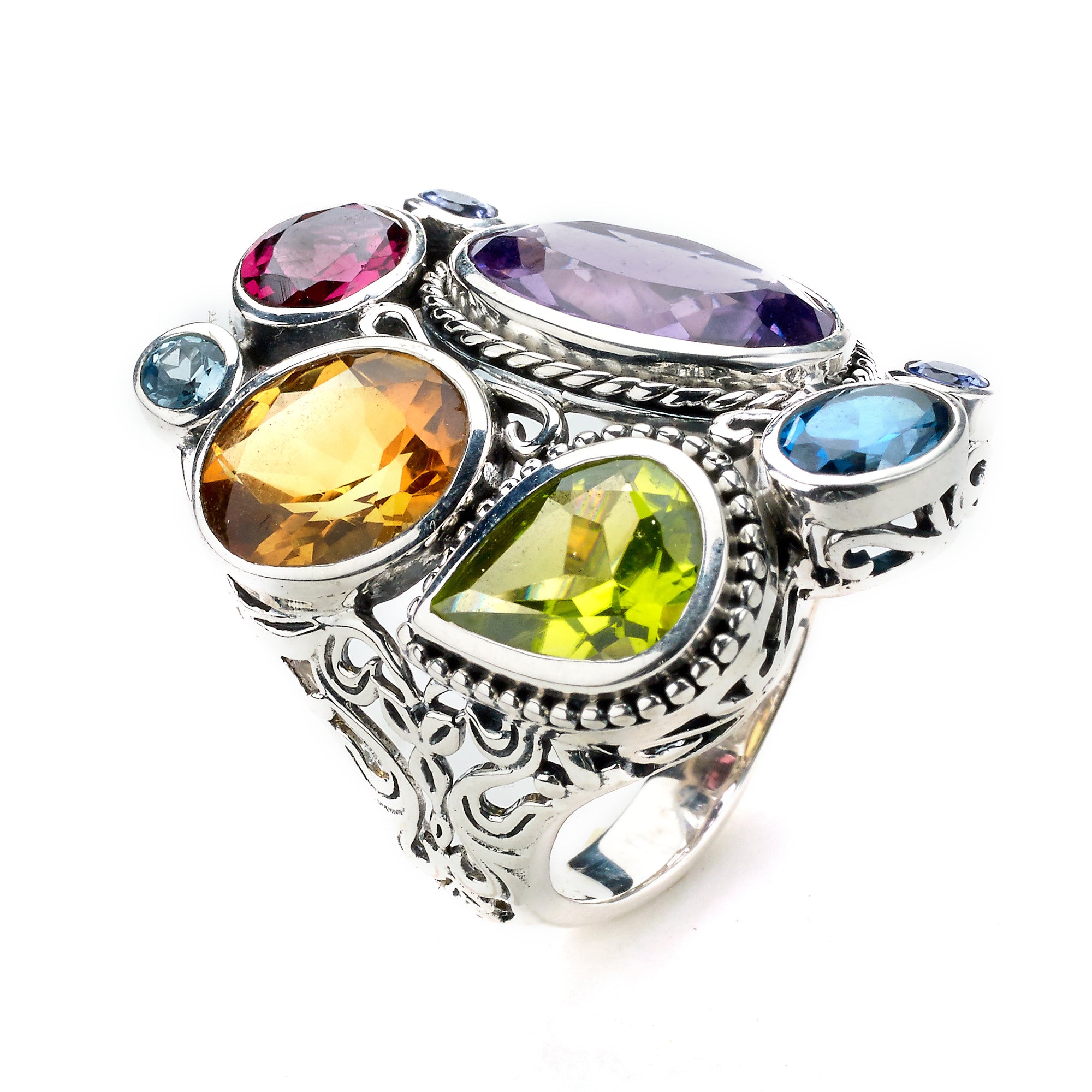 Samuel B. Sterling Silver Multi-Shape Multi-Gem Ring, Size 7 (97756) – J  Loupe