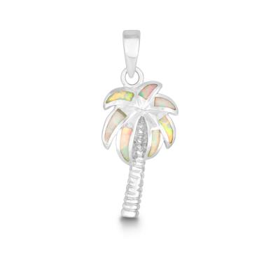 Sterling Silver Created White Opal Inlay Palm Tree Pendant