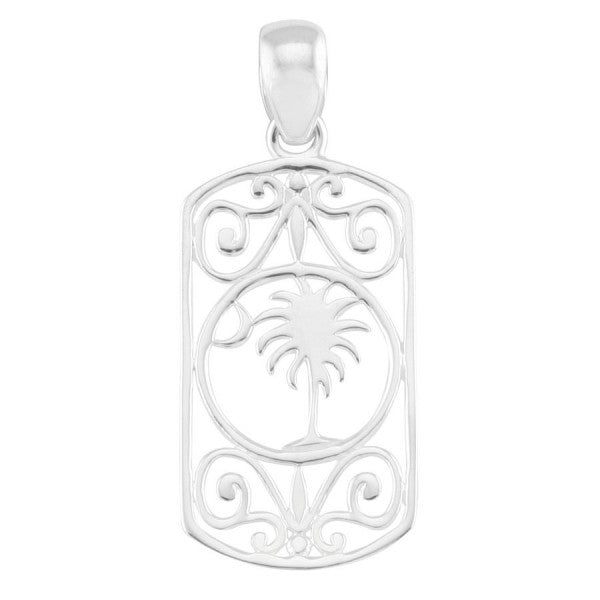 Southern Gates Sterling Silver Framed Rectangular Palmetto Tree and Moon Pendant (88042)