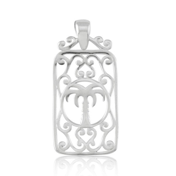 Southern Gates Sterling Silver Rectangular Framed Palmetto Tree Pendant 